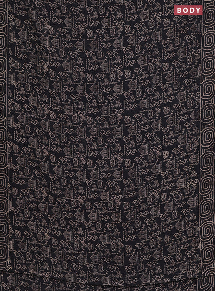 Semi pashmina silk saree black and cream with allover warli prints and crocia lace work border