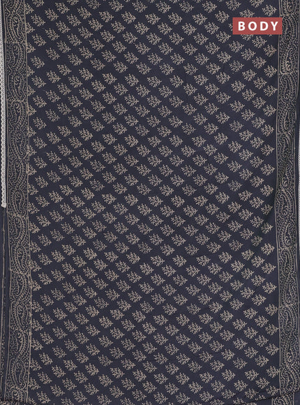 Semi pashmina silk saree dark grey and cream with allover butta prints and crocia lace work border