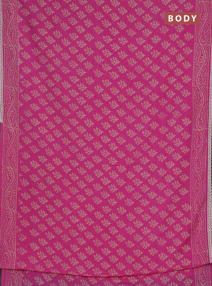 Semi pashmina silk saree pink and cream with allover butta prints and crocia lace work border