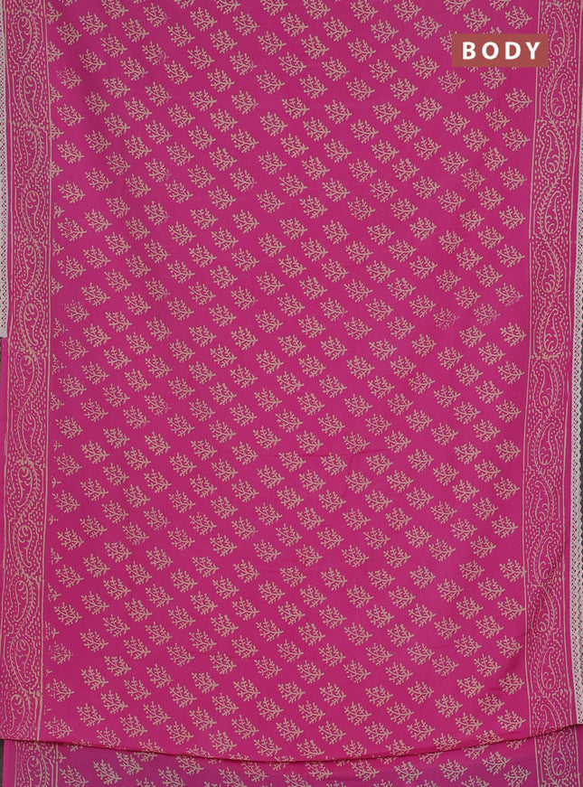 Semi pashmina silk saree pink and cream with allover butta prints and crocia lace work border