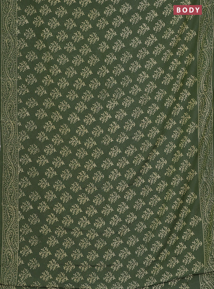 Semi pashmina silk saree green and cream with allover butta prints and crocia lace work border