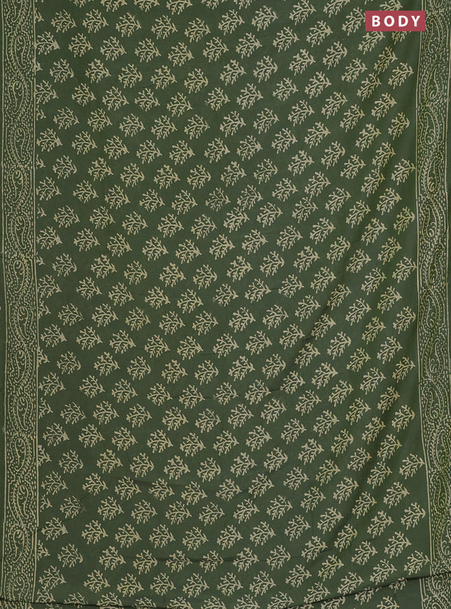 Semi pashmina silk saree green and cream with allover butta prints and crocia lace work border
