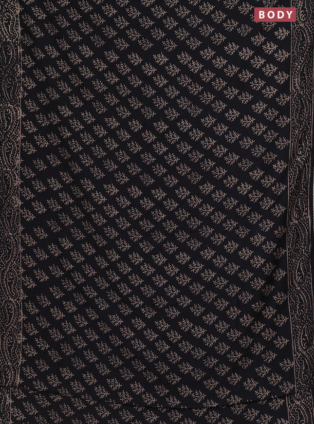 Semi pashmina silk saree black and cream with allover butta prints and crocia lace work border