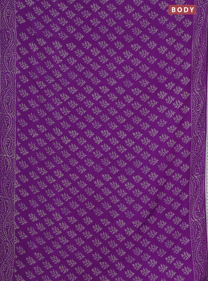 Semi pashmina silk saree purple and cream with allover butta prints and crocia lace work border
