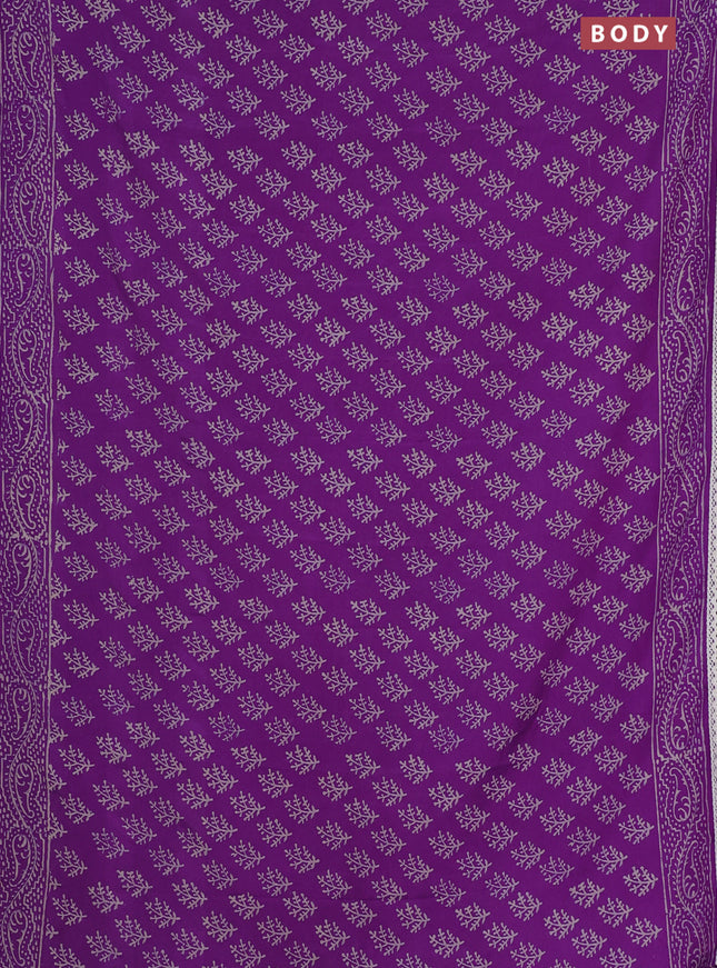 Semi pashmina silk saree purple and cream with allover butta prints and crocia lace work border