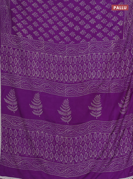 Semi pashmina silk saree purple and cream with allover butta prints and crocia lace work border
