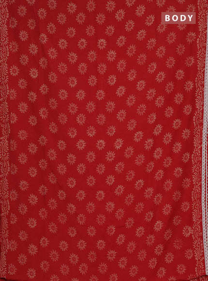 Semi pashmina silk saree red and cream with allover butta prints and crocia lace work border
