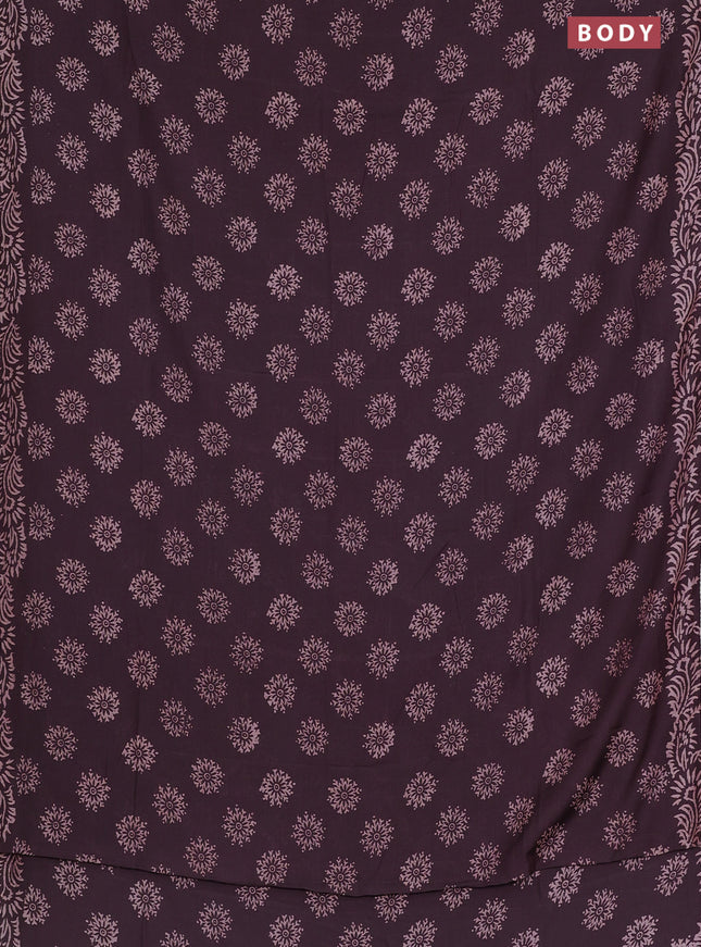 Semi pashmina silk saree wine shade and cream with allover butta prints and crocia lace work border