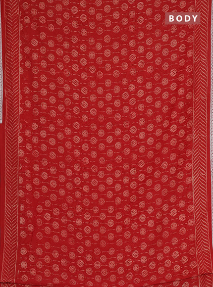 Semi pashmina silk saree red and cream with allover prints and crocia lace work border