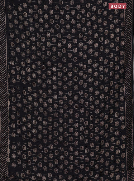 Semi pashmina silk saree black and cream with allover prints and crocia lace work border