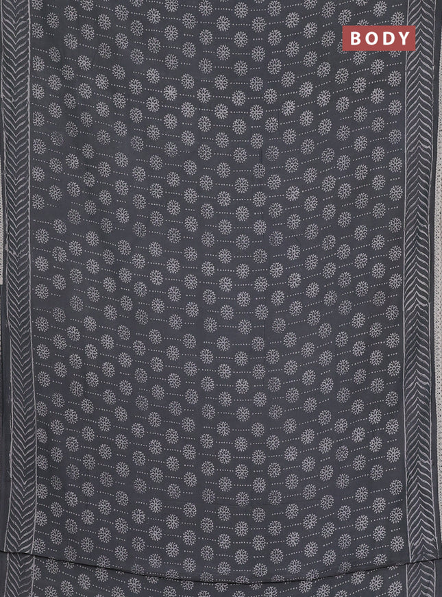 Semi pashmina silk saree grey and cream with allover prints and crocia lace work border