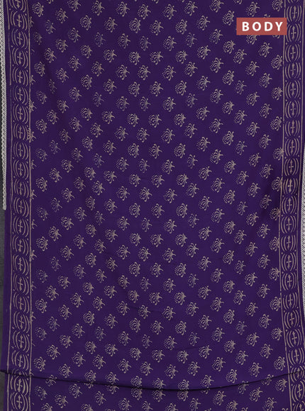 Semi pashmina silk saree violet and cream with allover butta prints and crocia lace work border