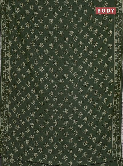 Semi pashmina silk saree green and cream with allover butta prints and crocia lace work border