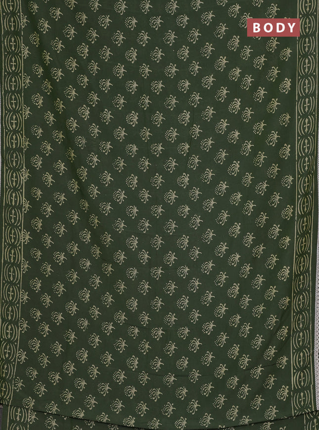 Semi pashmina silk saree green and cream with allover butta prints and crocia lace work border