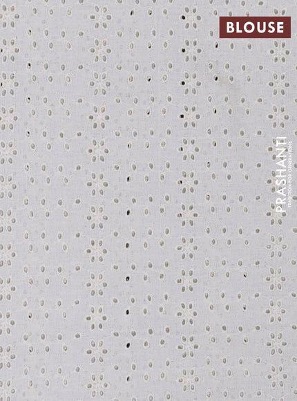 Semi pashmina silk saree green and cream with allover butta prints and crocia lace work border