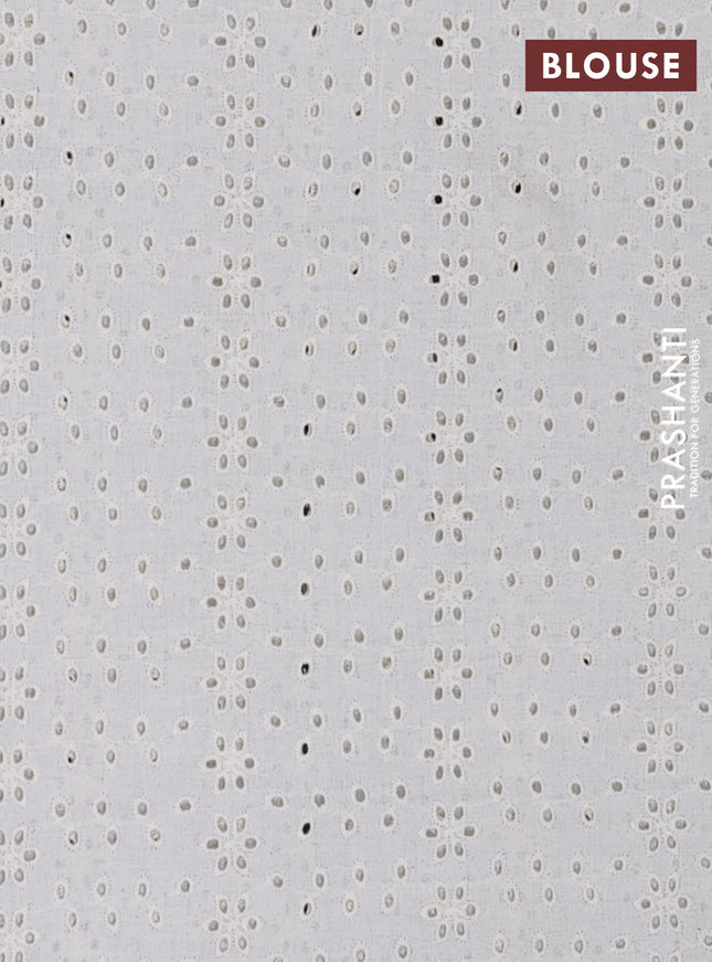 Semi pashmina silk saree green and cream with allover butta prints and crocia lace work border