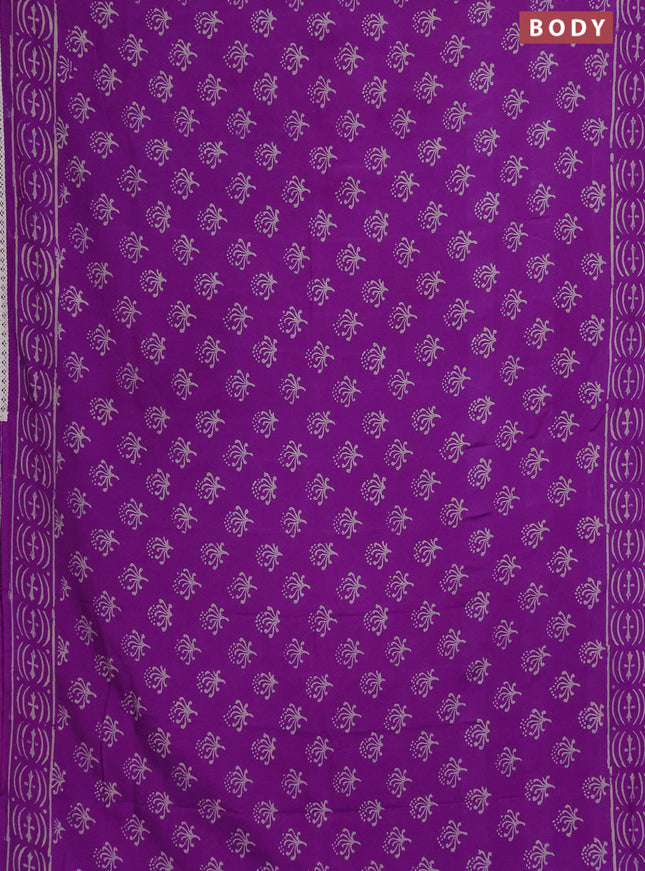 Semi pashmina silk saree purple and cream with allover butta prints and crocia lace work border