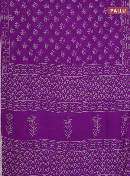 Semi pashmina silk saree purple and cream with allover butta prints and crocia lace work border