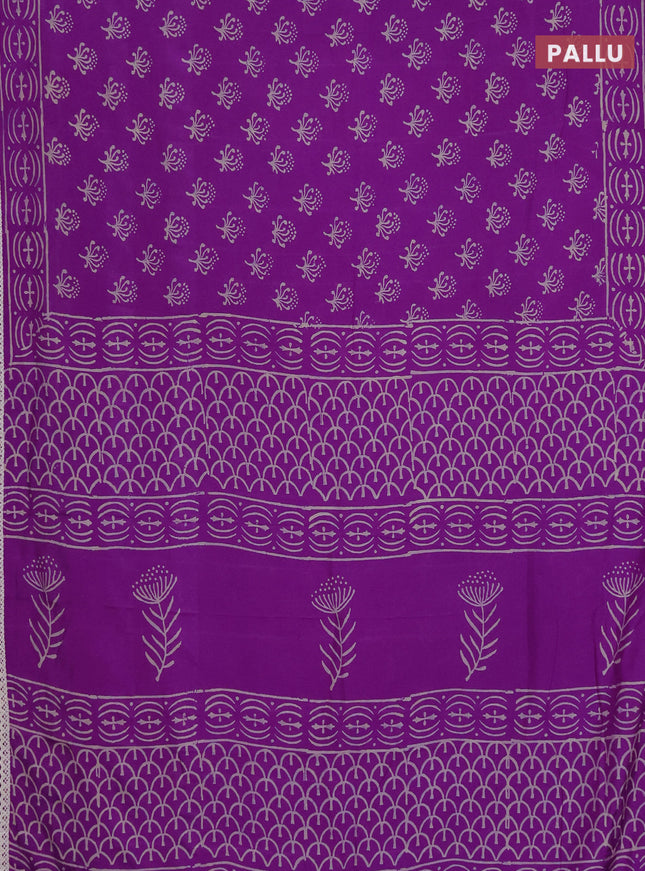 Semi pashmina silk saree purple and cream with allover butta prints and crocia lace work border