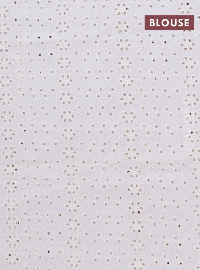 Semi pashmina silk saree purple and cream with allover butta prints and crocia lace work border