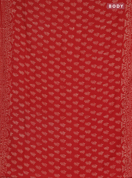 Semi pashmina silk saree red and cream with allover butta prints and crocia lace work border