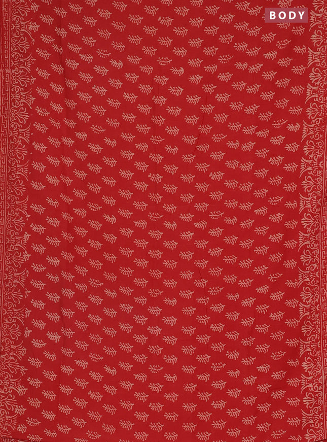 Semi pashmina silk saree red and cream with allover butta prints and crocia lace work border