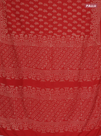 Semi pashmina silk saree red and cream with allover butta prints and crocia lace work border
