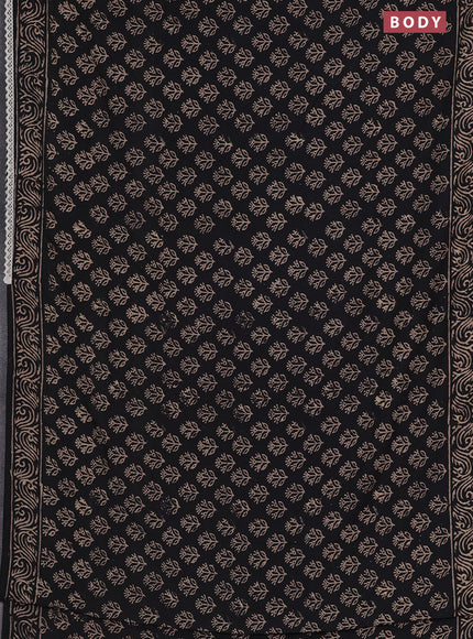 Semi pashmina silk saree black and cream with allover butta prints and crocia lace work border