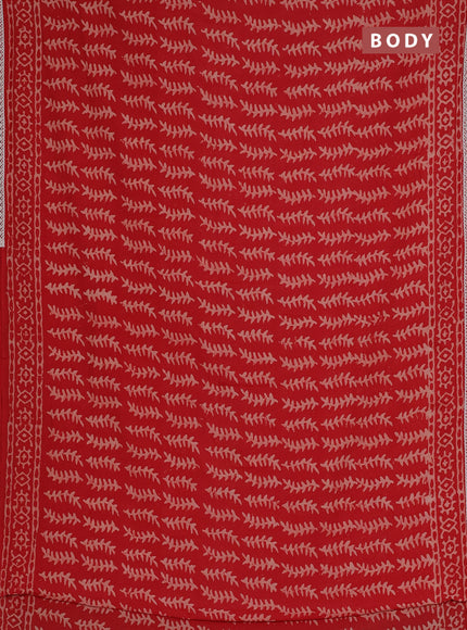 Semi pashmina silk saree red and cream with allover prints and crocia lace work border