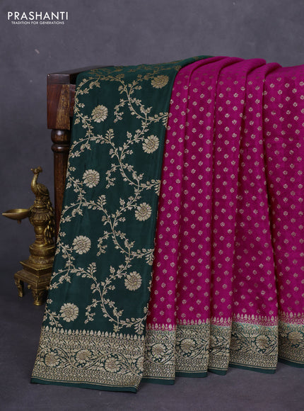 Banarasi crepe partly saree pink and dark green with allover thread & zari woven butta weaves and woven border