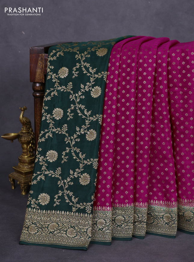 Banarasi crepe partly saree pink and dark green with allover thread & zari woven butta weaves and woven border