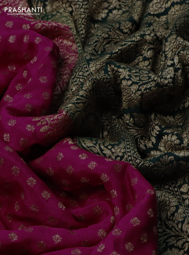 Banarasi crepe partly saree pink and dark green with allover thread & zari woven butta weaves and woven border