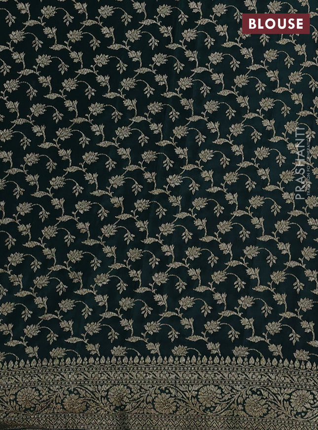 Banarasi crepe partly saree pink and dark green with allover thread & zari woven butta weaves and woven border