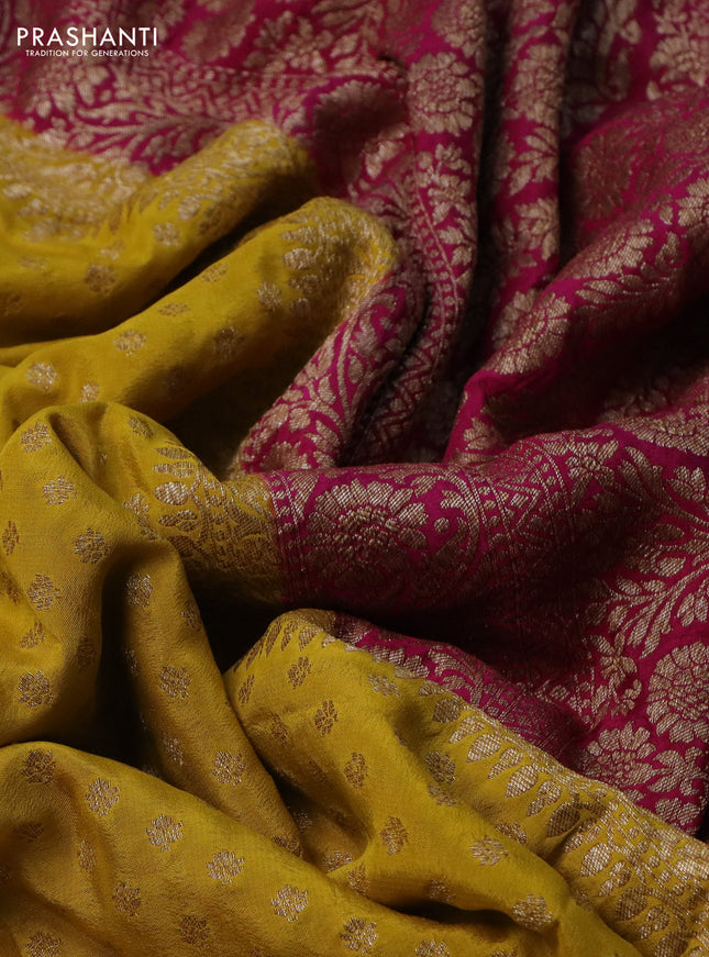 Banarasi crepe partly saree yellow and pink with allover thread & zari woven butta weaves and woven border