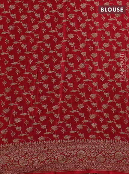 Banarasi crepe partly saree bottle green and red with allover thread & zari woven butta weaves and woven border