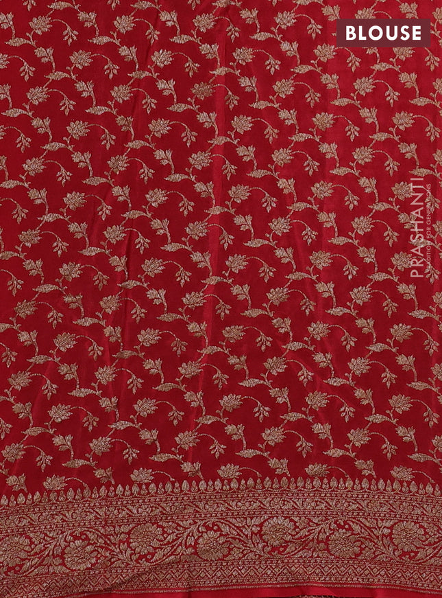 Banarasi crepe partly saree bottle green and red with allover thread & zari woven butta weaves and woven border