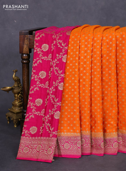 Banarasi crepe partly saree orange and pink with allover thread & zari woven butta weaves and woven border