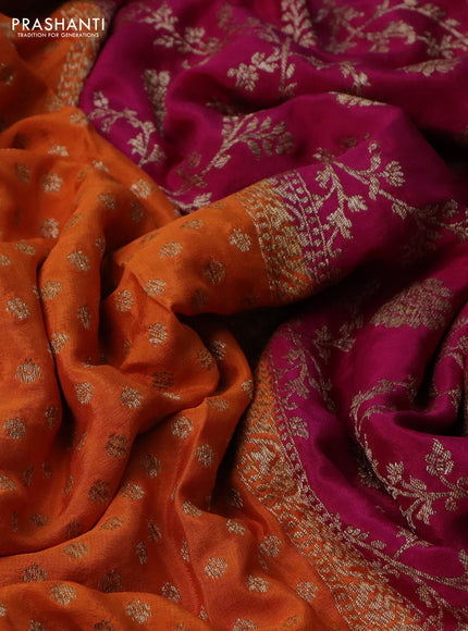Banarasi crepe partly saree orange and pink with allover thread & zari woven butta weaves and woven border