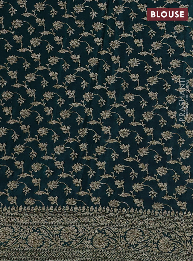 Banarasi crepe partly saree red and dark green with allover thread & zari woven butta weaves and woven border