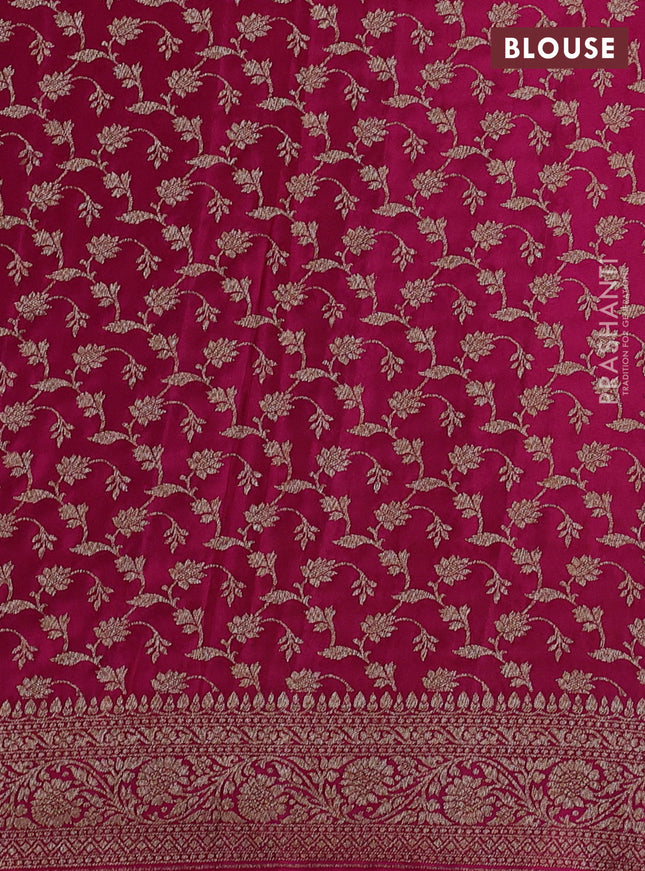 Banarasi crepe partly saree lime yellow and pink with allover thread & zari woven butta weaves and woven border