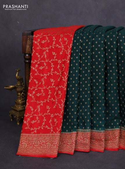 Banarasi crepe partly saree bottle green and red with allover thread & zari woven butta weaves and woven border