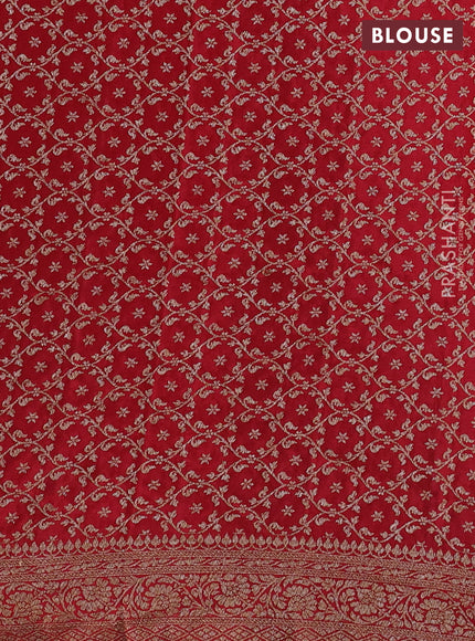 Banarasi crepe partly saree bottle green and red with allover thread & zari woven butta weaves and woven border