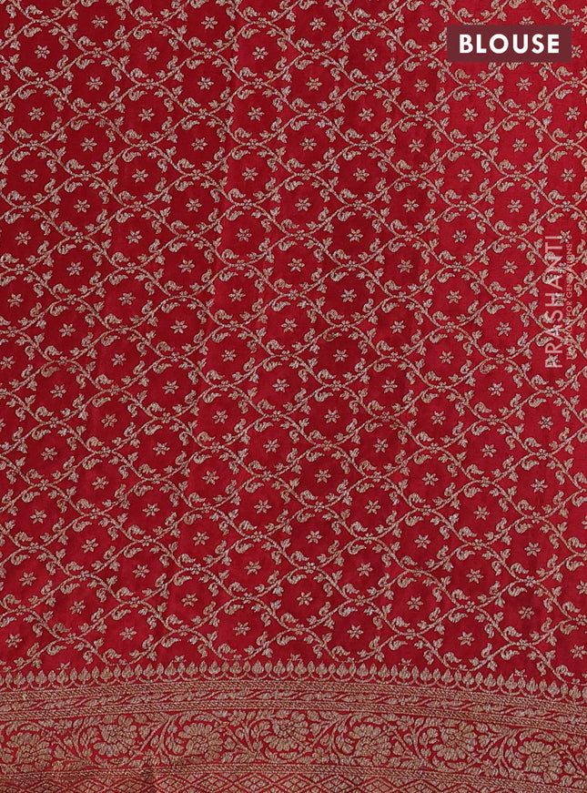 Banarasi crepe partly saree bottle green and red with allover thread & zari woven butta weaves and woven border