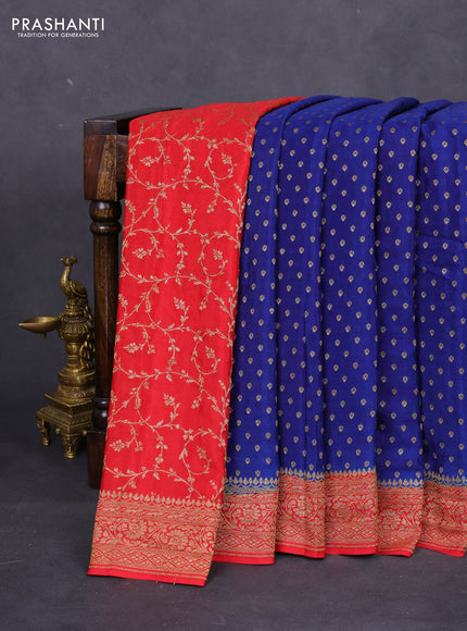 Banarasi crepe partly saree blue and red with allover thread & zari woven butta weaves and woven border