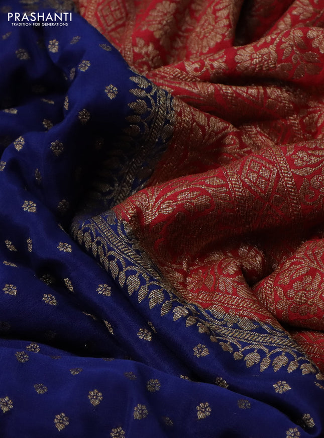 Banarasi crepe partly saree blue and red with allover thread & zari woven butta weaves and woven border