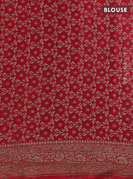 Banarasi crepe partly saree blue and red with allover thread & zari woven butta weaves and woven border