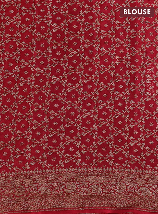 Banarasi crepe partly saree blue and red with allover thread & zari woven butta weaves and woven border