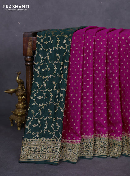 Banarasi crepe partly saree pink and dark green with allover thread & zari woven butta weaves and woven border