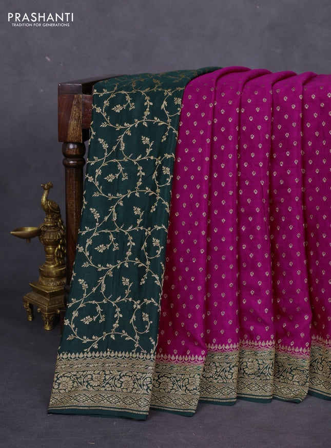 Banarasi crepe partly saree pink and dark green with allover thread & zari woven butta weaves and woven border
