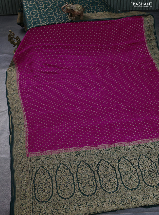 Banarasi crepe partly saree pink and dark green with allover thread & zari woven butta weaves and woven border